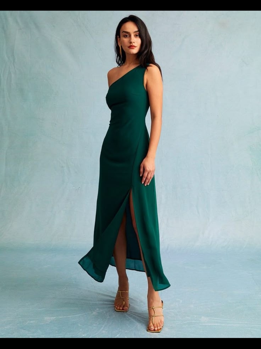 RIHOAS Green One-Shoulder Maxi with Front Slit